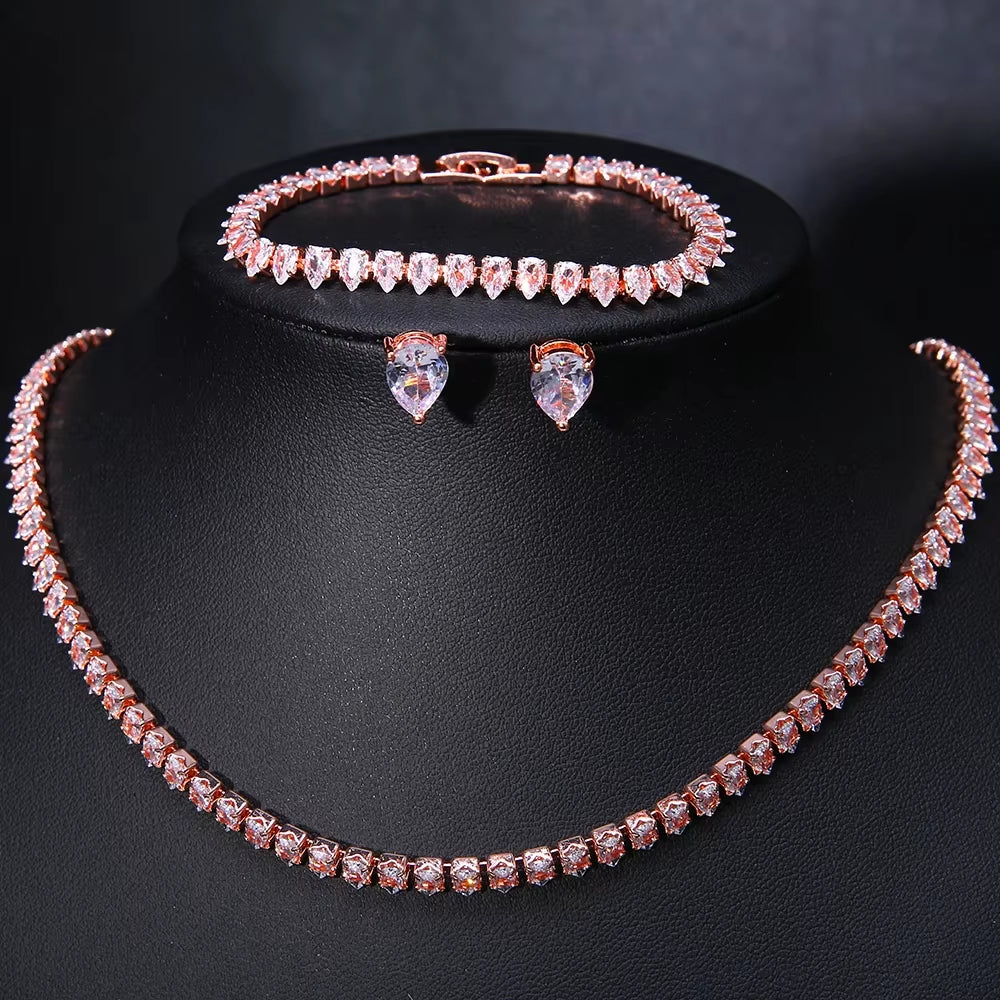 Gorgeous Buling AAA Clear round Cubic Zirconia Wedding Bridal Necklace Earrings Party Jewelry Set for Women