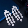 Water Drop Long Needle Zircon Bridal Tassel Earrings