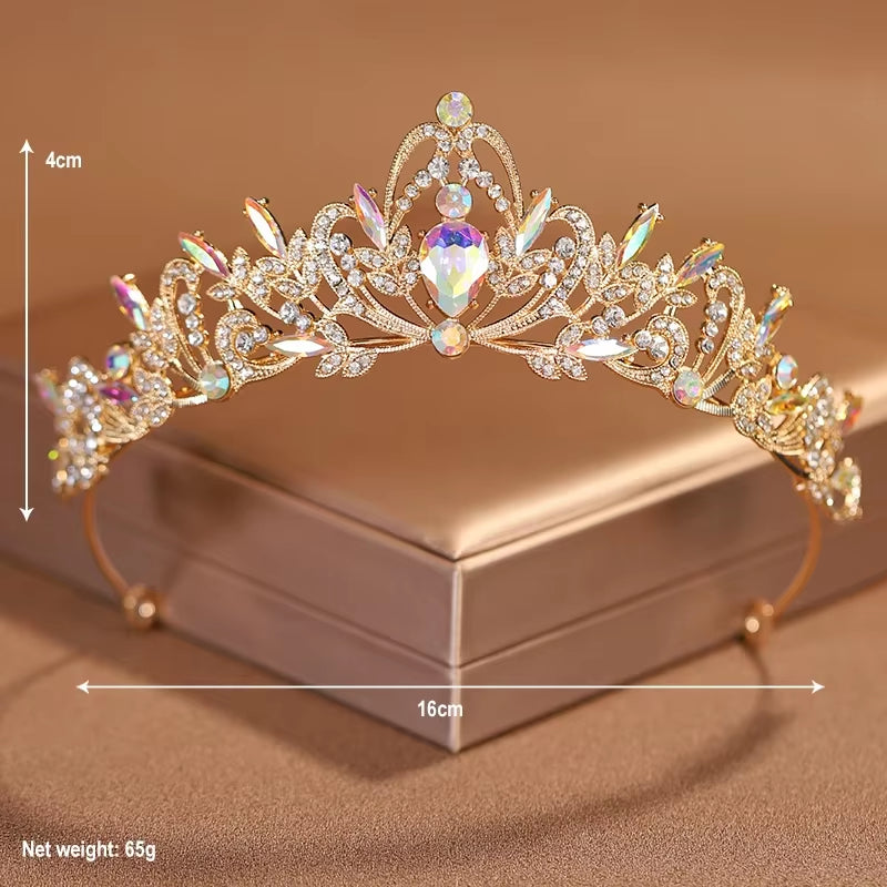 Bridal Headwear Gold-Colour Women'S Full of Classical Temperament Wedding Crown Girl Birthday Dazzling Tiaras