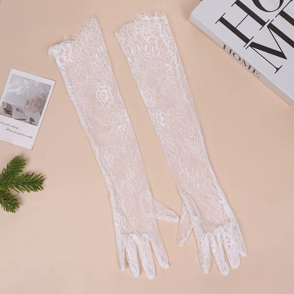 Long Irregular Mesh Gloves Dress Halloween Wedding Etiquette Party Accessories Lace Long Sleeves Women'S Gloves