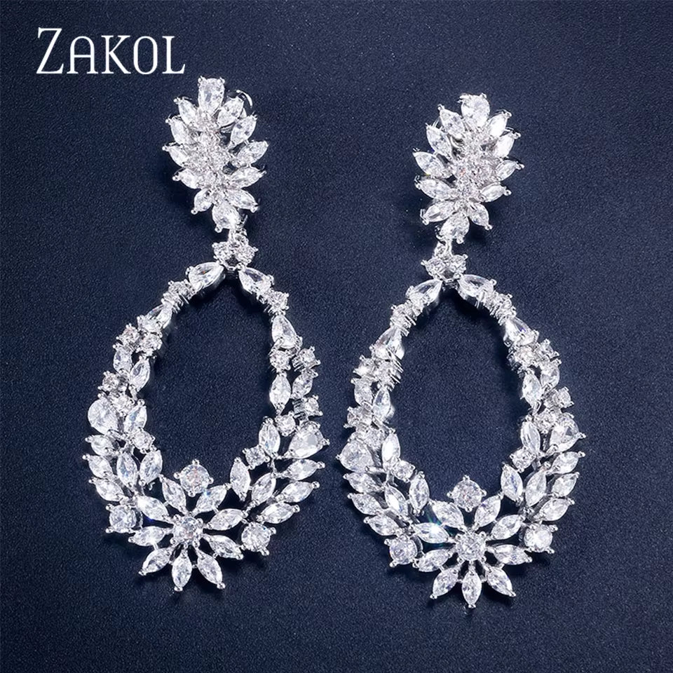 Luxury Buling Mirco Paved Cubic Zircon Dangle Drop Earrings for Women Exquisite Bridal Earring Wedding Jewelry