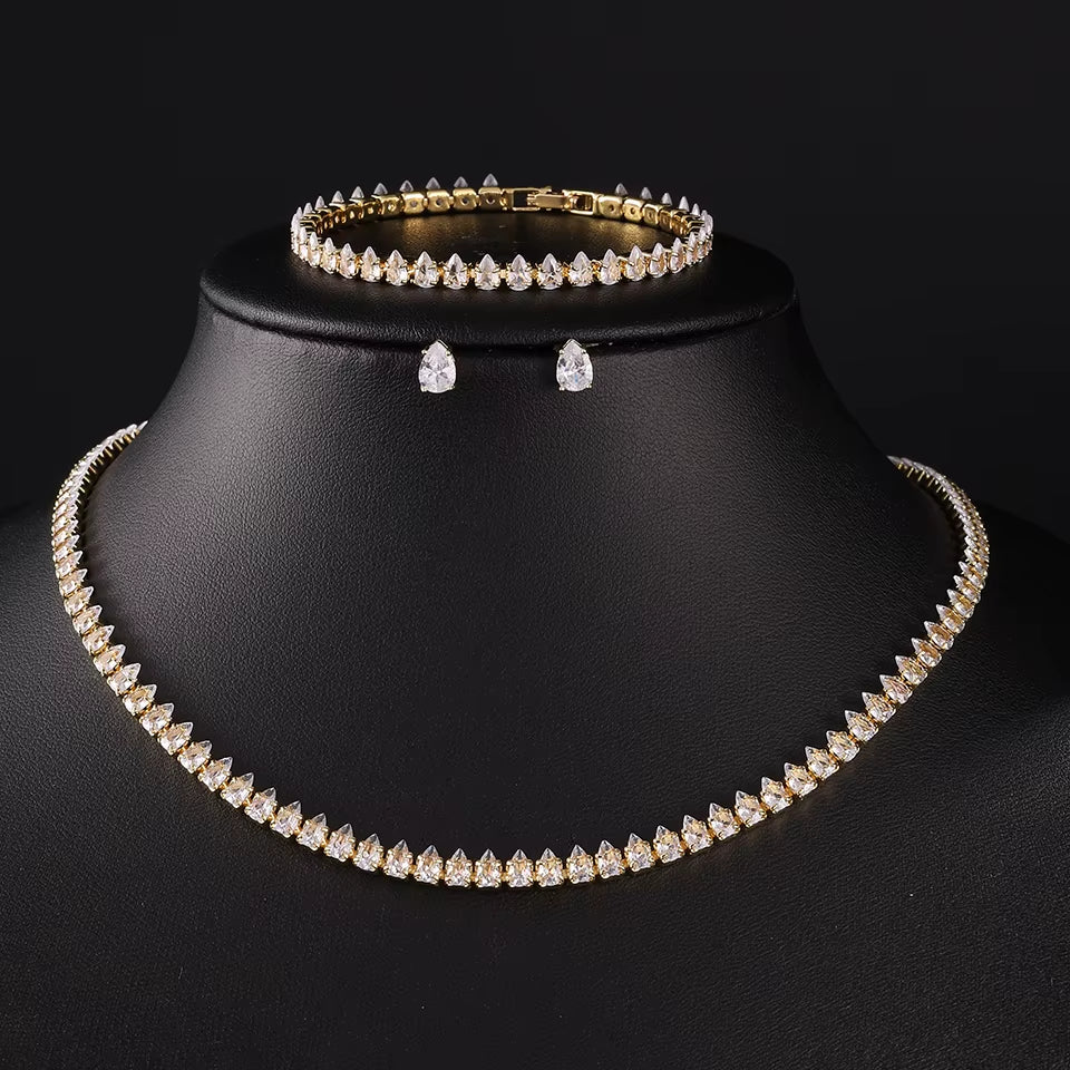 Gorgeous Buling AAA Clear round Cubic Zirconia Wedding Bridal Necklace Earrings Party Jewelry Set for Women