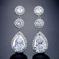 Luxury Zircon Wedding Long Dangle Earrings round Water Drop AAA CZ Bridal Wedding Jewelry for Women