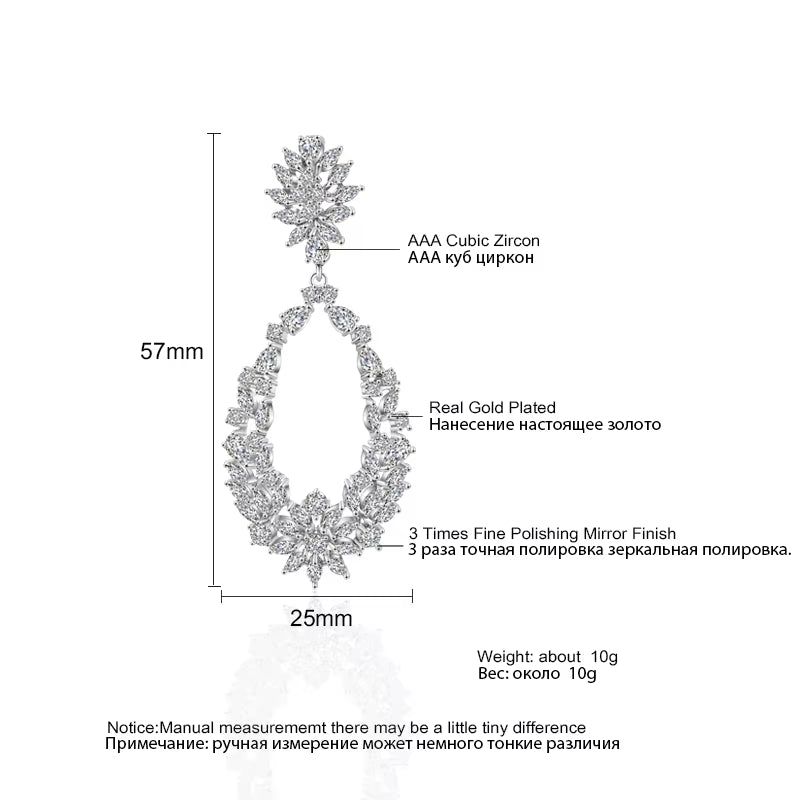 Luxury Buling Mirco Paved Cubic Zircon Dangle Drop Earrings for Women Exquisite Bridal Earring Wedding Jewelry