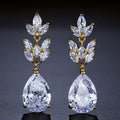 Classic Big Water Drop Leaf Zirconia Bridal Earrings for Women Elegant Shiny Crystal Zircon Wedding Patry Jewelry Gift