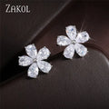 Cute Clear Zircon Flower Stud Earrings for Women Wedding Sparkling Crystal Fashion Bridal Jewelry