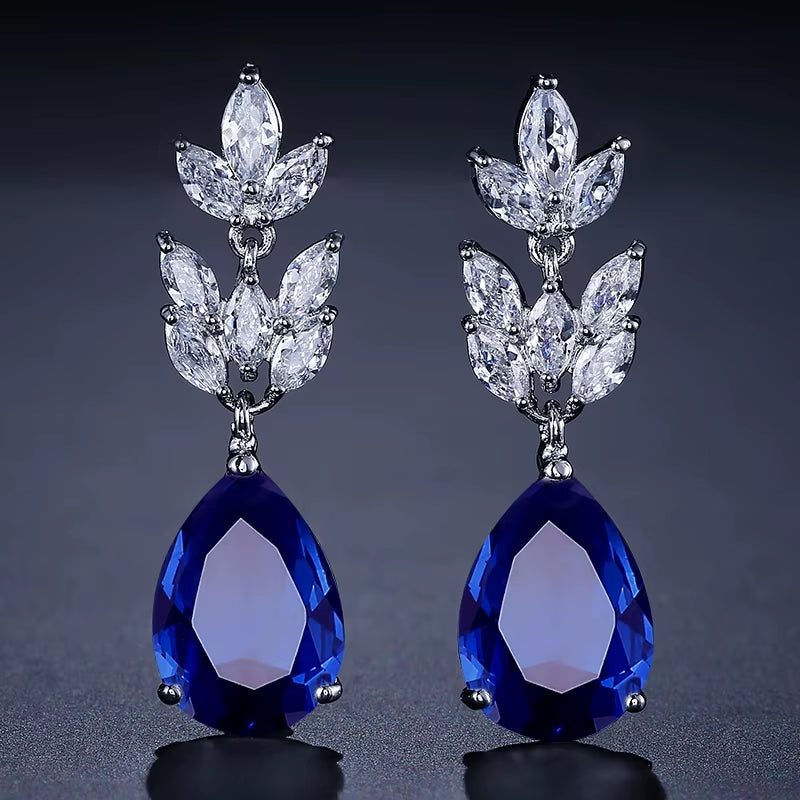 Classic Big Water Drop Leaf Zirconia Bridal Earrings for Women Elegant Shiny Crystal Zircon Wedding Patry Jewelry Gift
