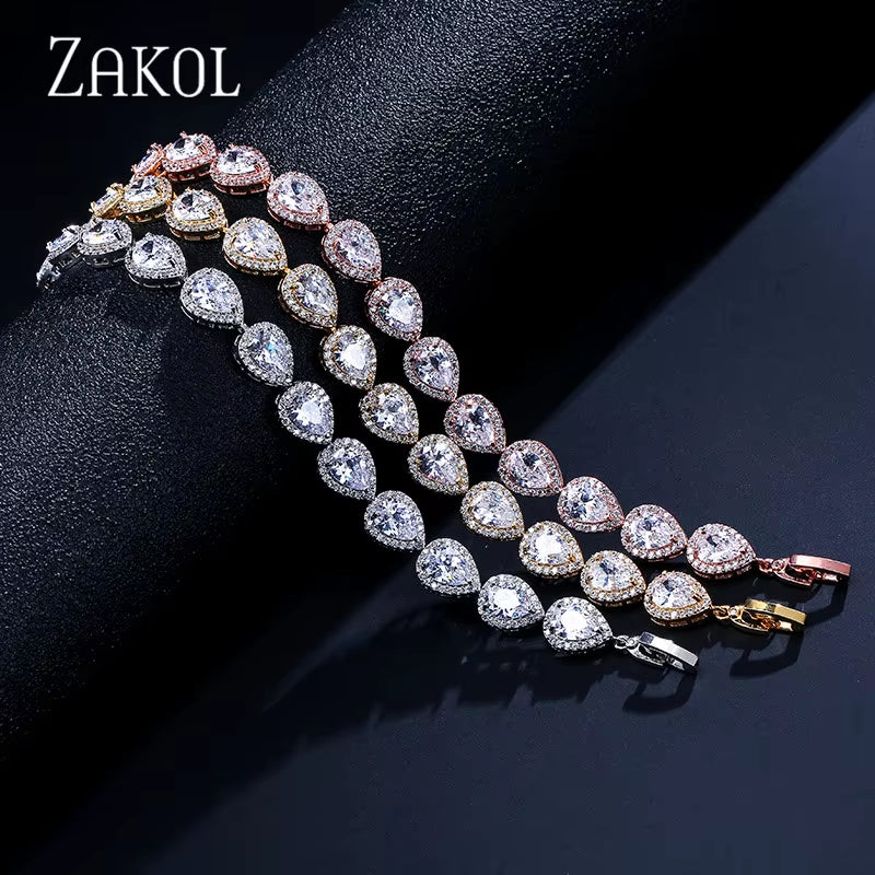 Luxury Water Drop Zirconia Bracelets for Elegant Women Teardrop Charm Bracelet Bridal Wedding Jewelry