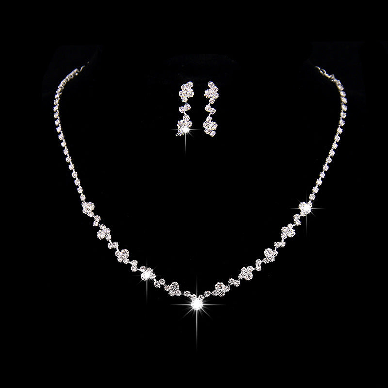 Simple Rhinestone Bridal Necklace Earrings two sets
