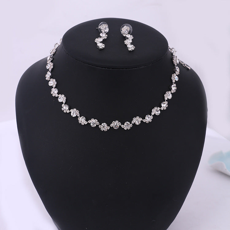 Simple Diamond Earrings Necklace Set
