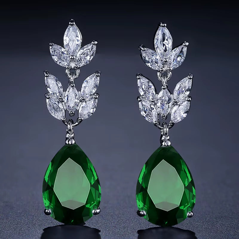 Classic Big Water Drop Leaf Zirconia Bridal Earrings for Women Elegant Shiny Crystal Zircon Wedding Patry Jewelry Gift