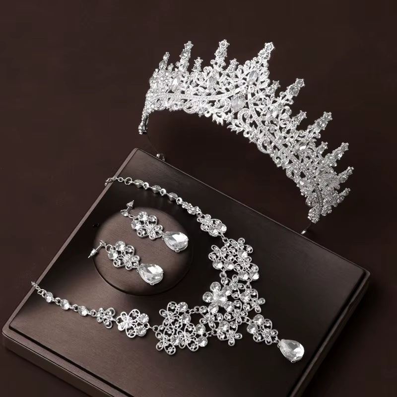 Itacazzo Bridal Headwear Set of Four Crown&Necklace&Earrings Gold-Colour Women'S Classic Wedding Tiaras