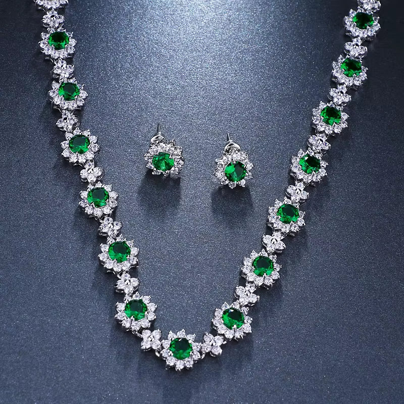 Luxury Cubic Zircon Crystal Bridal Jewelry Sets Necklace Earrings Sets for Women Wedding Party Jewelry