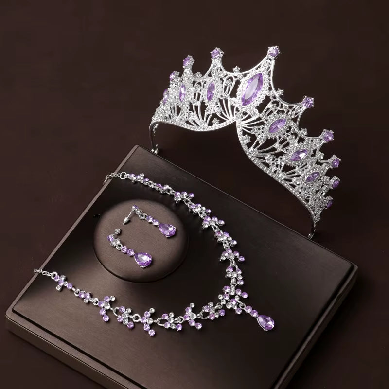 Itacazzo Bridal Headwear Set of Four Crown&Necklace&Earrings Gold-Colour Women'S Classic Wedding Tiaras