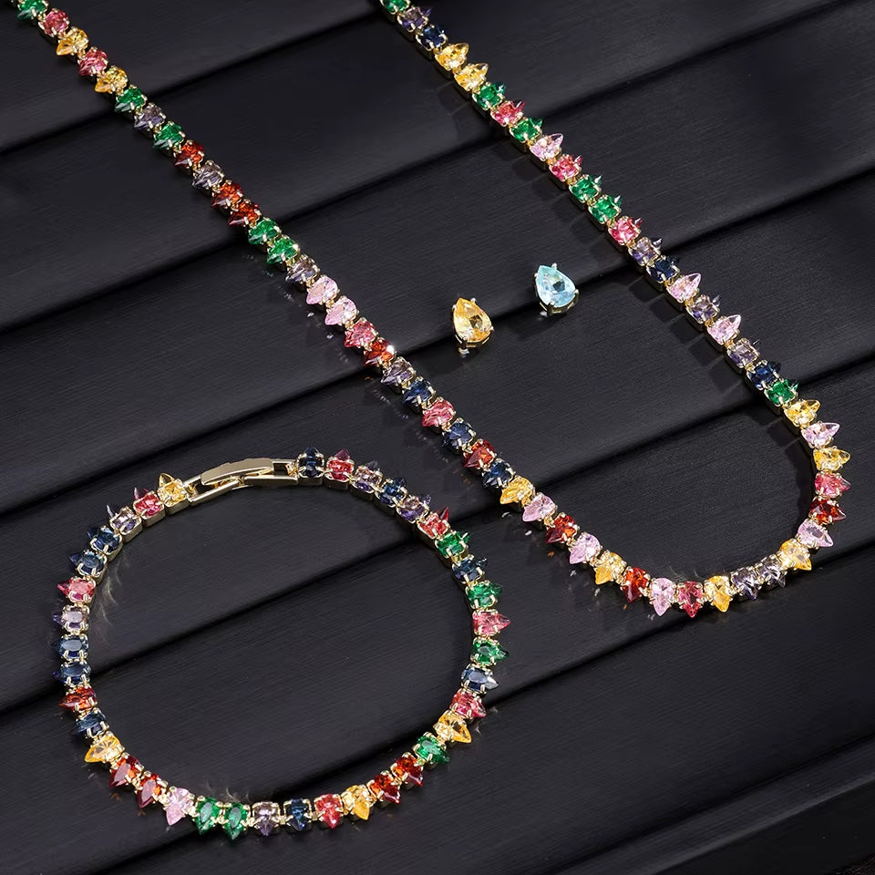 Gorgeous Buling AAA Clear round Cubic Zirconia Wedding Bridal Necklace Earrings Party Jewelry Set for Women