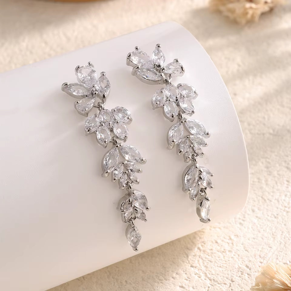 Luxury Pear Shape Marquise Zircon Bridal Earrings AAA Shiny CZ Long Drop Dangle Earring Wedding Jewelry