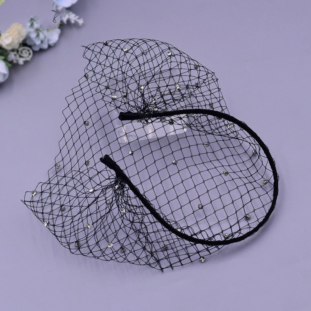 Rhinestone Veil And Mesh Headband