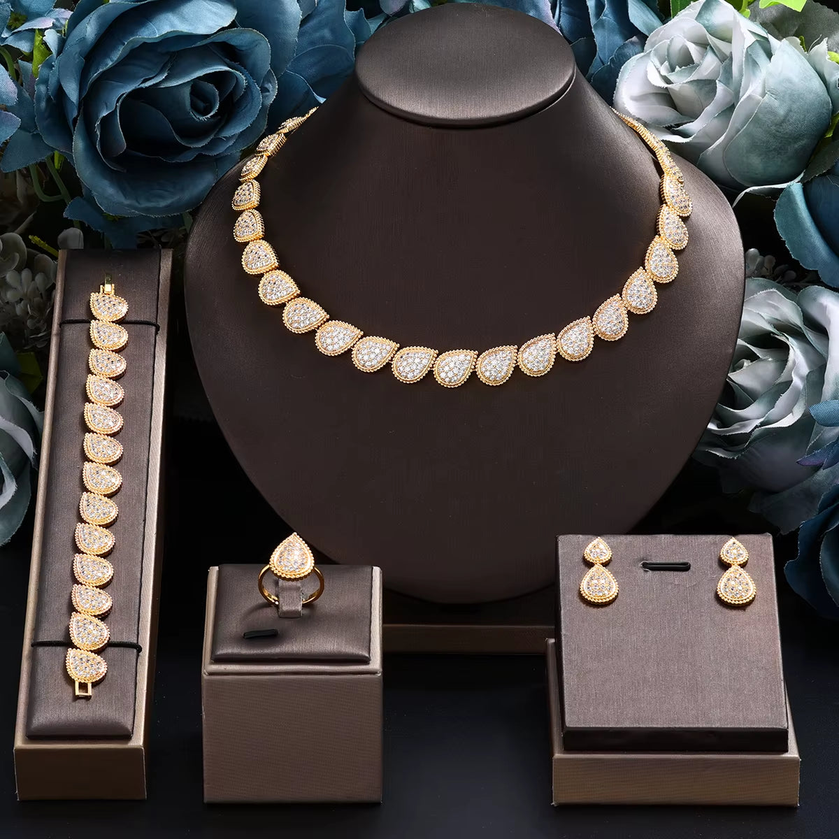 Classic Rectangular Cubic Zirconia Wedding Necklace and Earring Set Dubai Nigeria CZ Bridal Jewelry Set