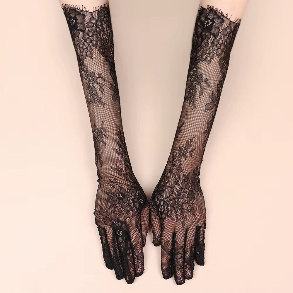 Long Irregular Mesh Gloves Dress Halloween Wedding Etiquette Party Accessories Lace Long Sleeves Women'S Gloves