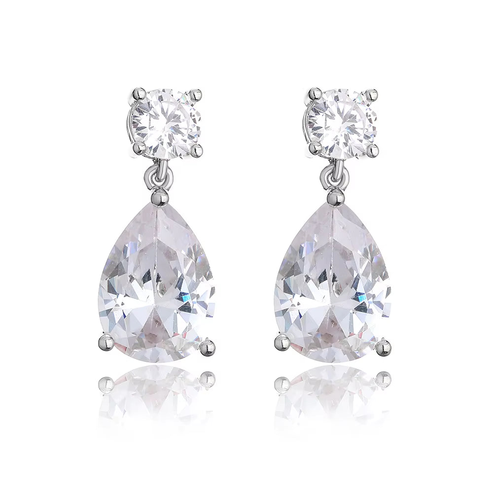 Luxury Transparent Zircon Water Drop Dangle Earrings for Women Shinny CZ Bridal Wedding Jewelry