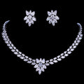 White Gold Color Luxury Bridal CZ Crystal Necklace and Earring Sets Big Wedding Jewelry Sets for Brides