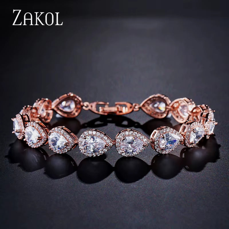 Luxury Water Drop Zirconia Bracelets for Elegant Women Teardrop Charm Bracelet Bridal Wedding Jewelry