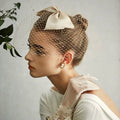 Bridal veil vintage beige bow with pearls