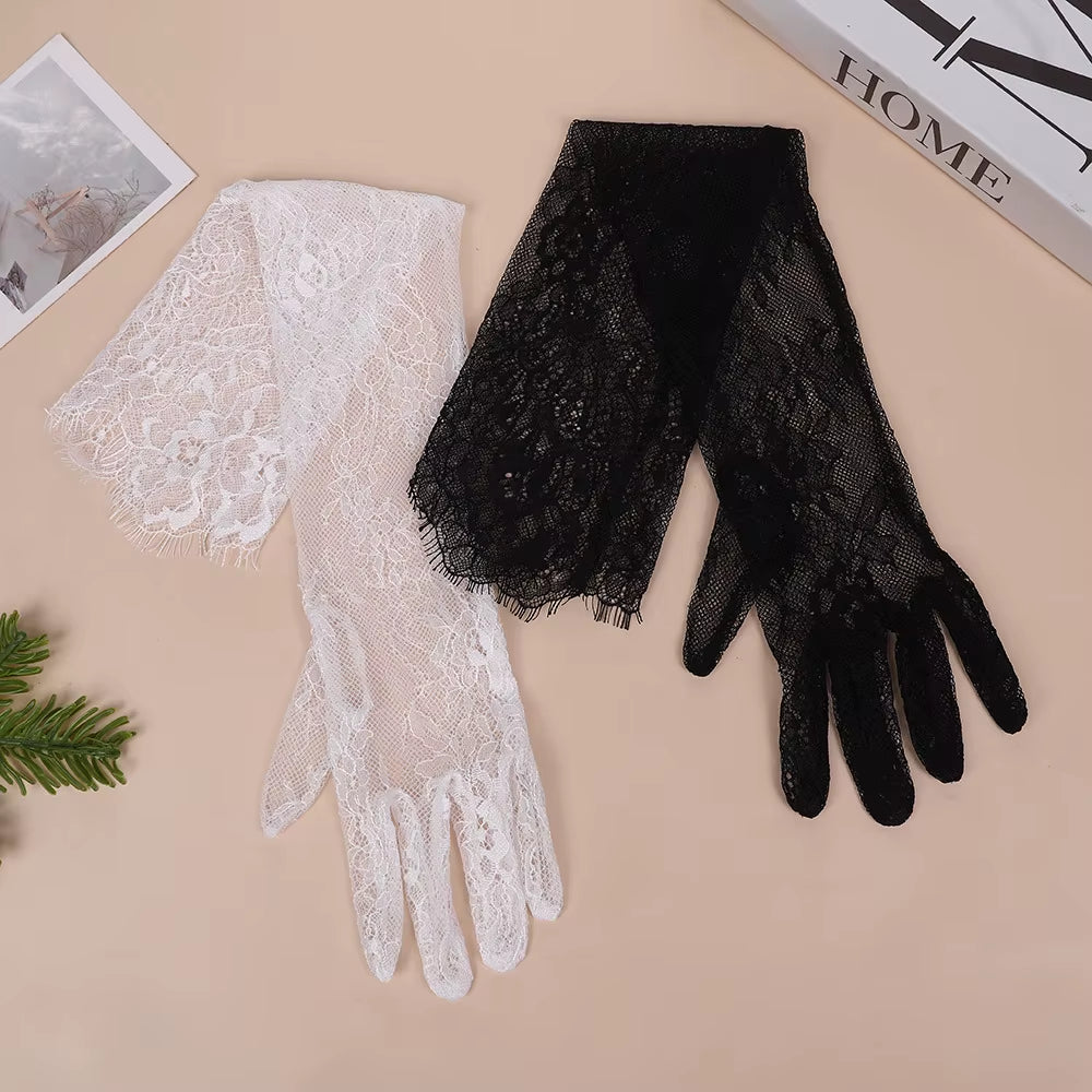 Long Irregular Mesh Gloves Dress Halloween Wedding Etiquette Party Accessories Lace Long Sleeves Women'S Gloves