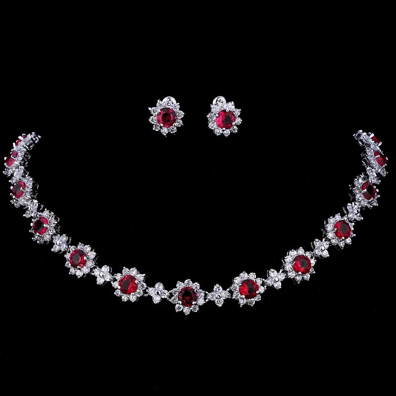 Luxury Cubic Zircon Crystal Bridal Jewelry Sets Necklace Earrings Sets for Women Wedding Party Jewelry