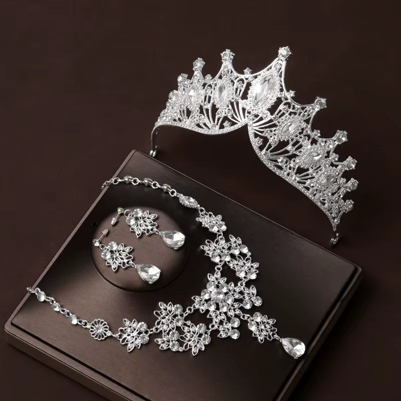 Itacazzo Bridal Headwear Set of Four Crown&Necklace&Earrings Gold-Colour Women'S Classic Wedding Tiaras