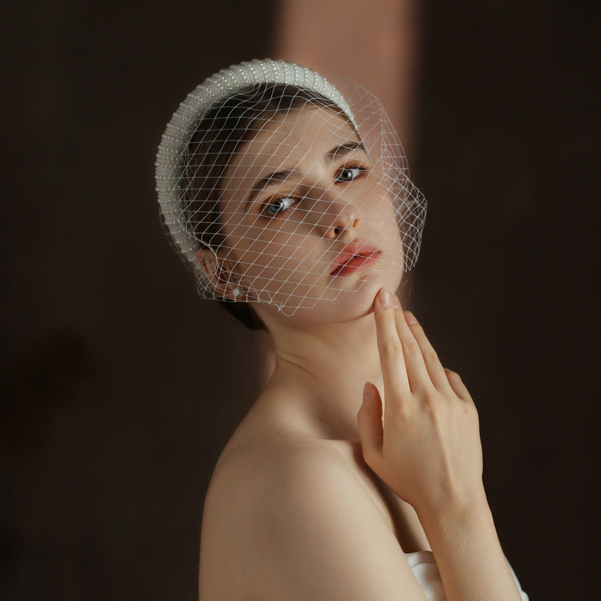 French Hepburn Style, Bridal Veil White Vintage Beaded