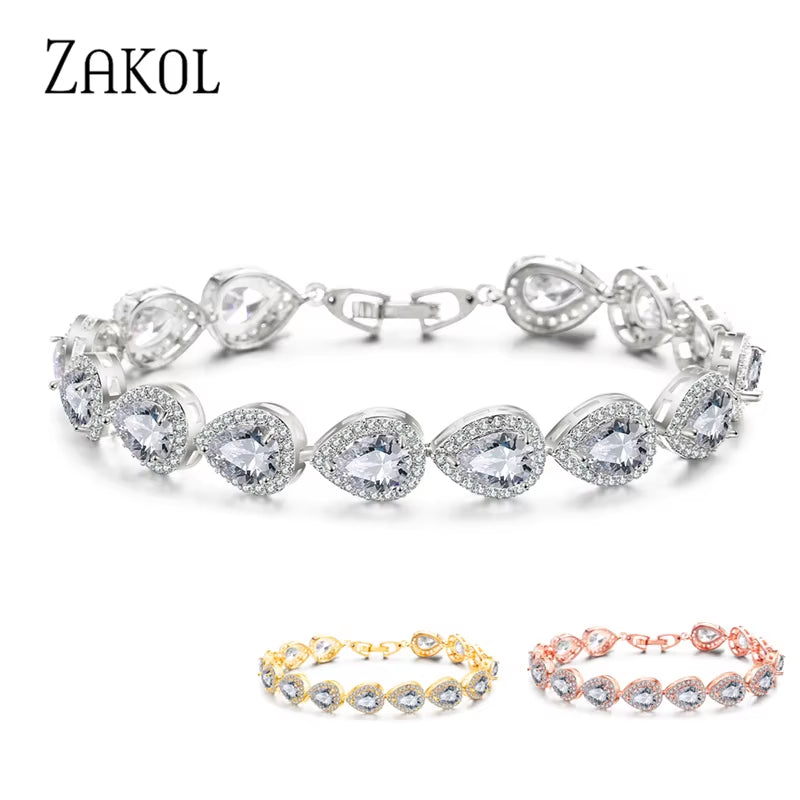 Luxury Water Drop Zirconia Bracelets for Elegant Women Teardrop Charm Bracelet Bridal Wedding Jewelry