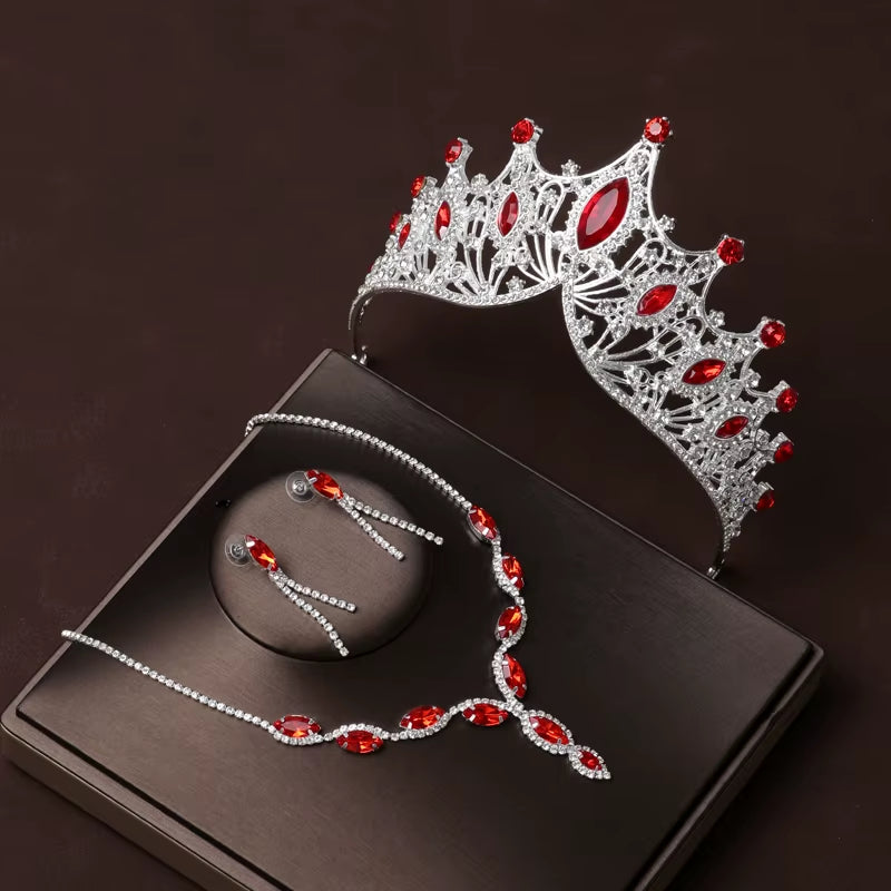 Itacazzo Bridal Headwear Set of Four Crown&Necklace&Earrings Gold-Colour Women'S Classic Wedding Tiaras