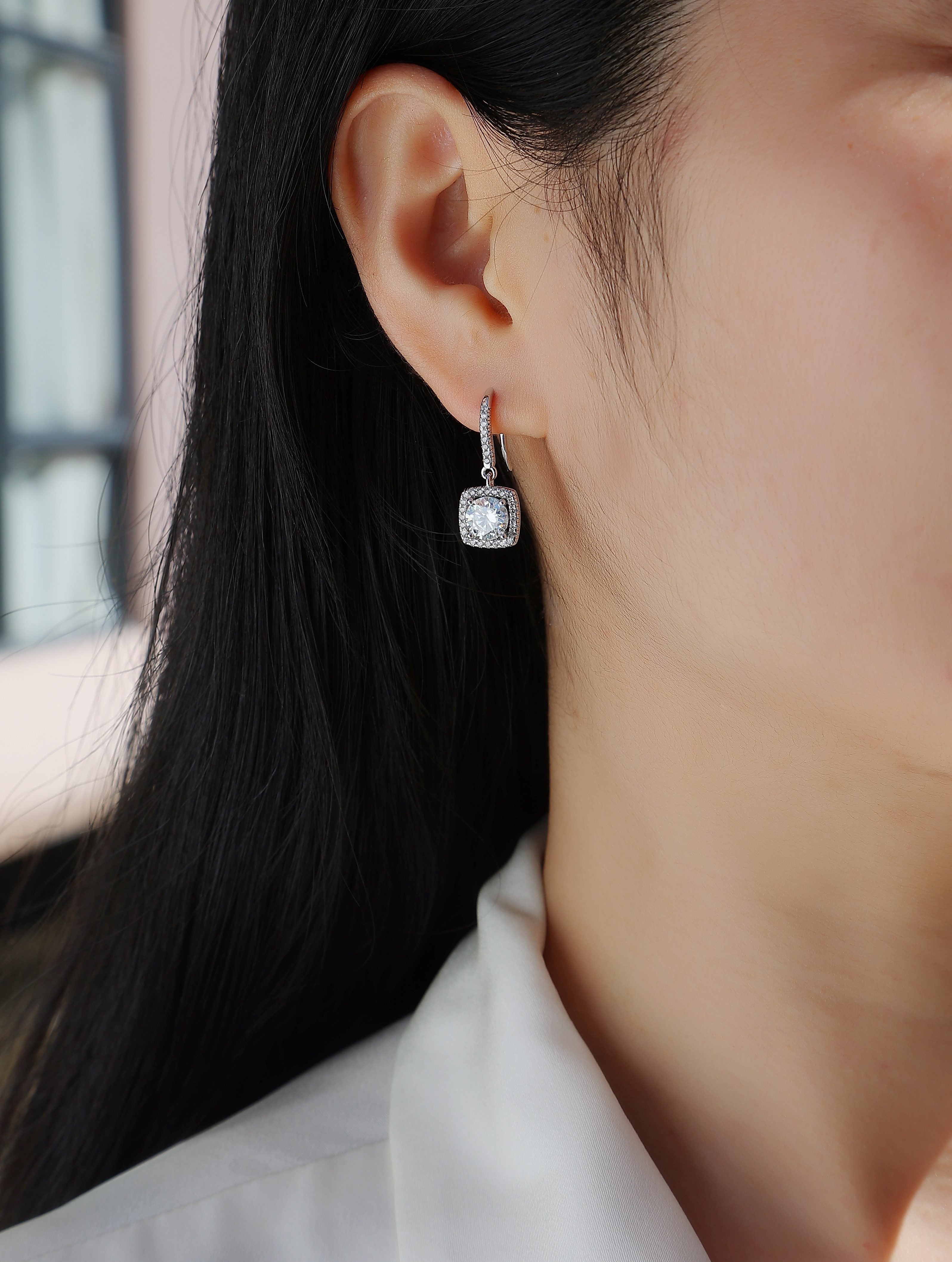 Moissanite Silver Plated Platinum Stud Earrings