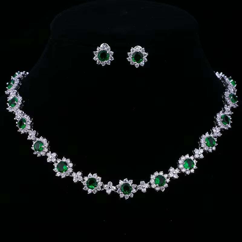Luxury Cubic Zircon Crystal Bridal Jewelry Sets Necklace Earrings Sets for Women Wedding Party Jewelry