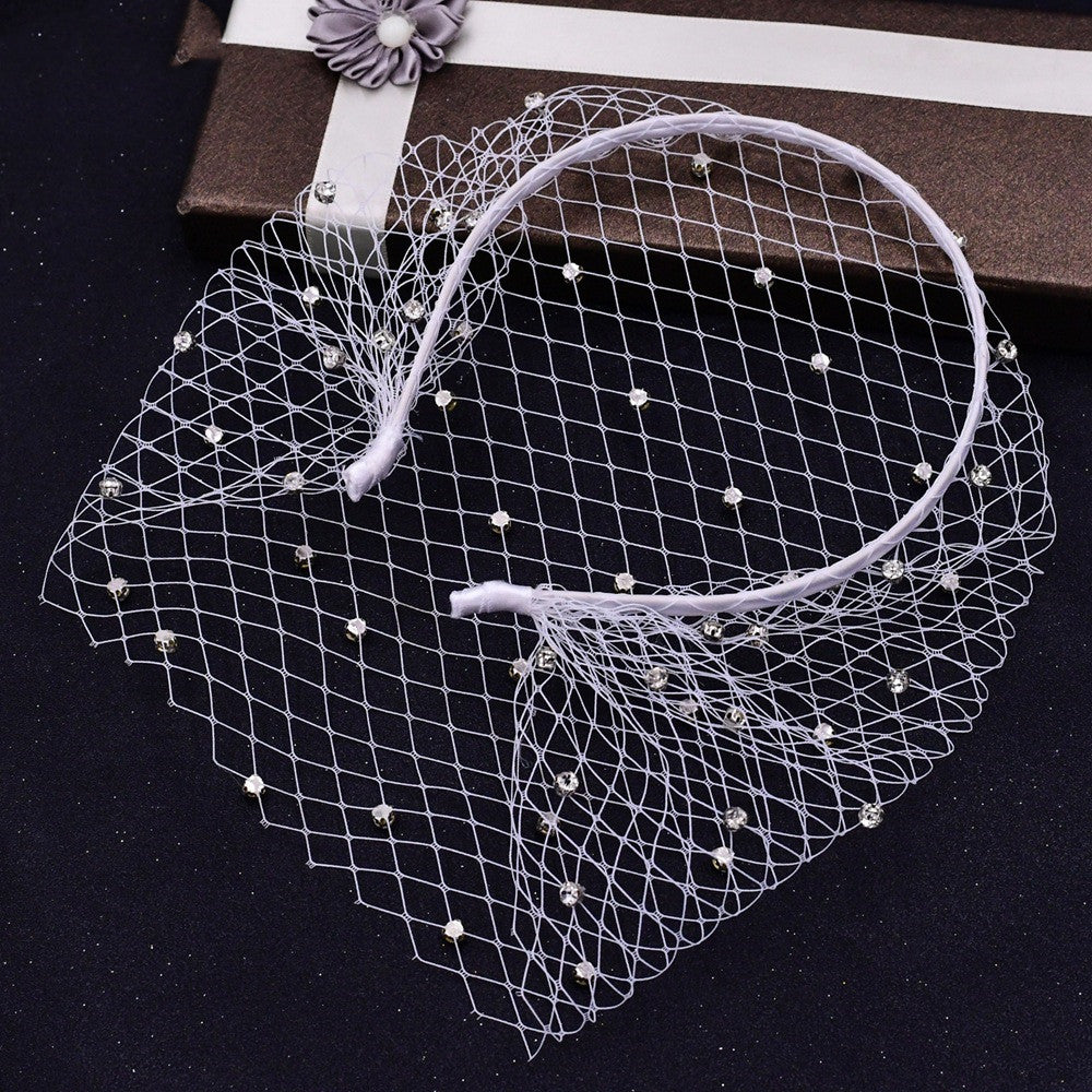 Rhinestone Veil And Mesh Headband