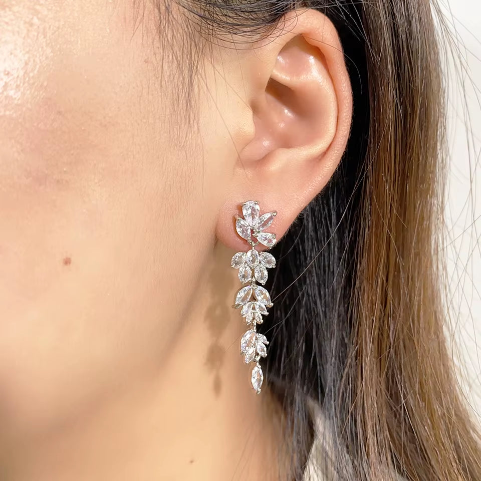 Luxury Pear Shape Marquise Zircon Bridal Earrings AAA Shiny CZ Long Drop Dangle Earring Wedding Jewelry
