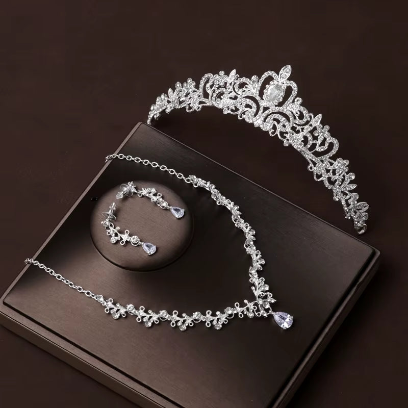 Itacazzo Bridal Headwear Set of Four Crown&Necklace&Earrings Gold-Colour Women'S Classic Wedding Tiaras