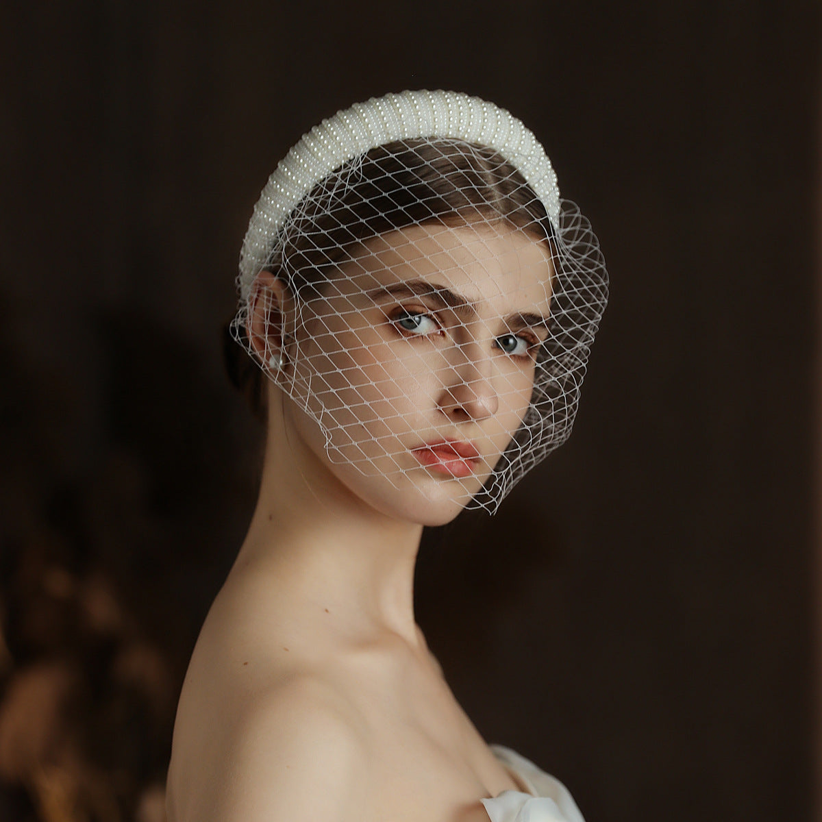 French Hepburn Style, Bridal Veil White Vintage Beaded