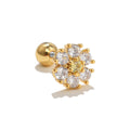 Pastoral Style Retro Two-tone Flower Ear Bone Stud 18K Gold Colorfast Small Earrings