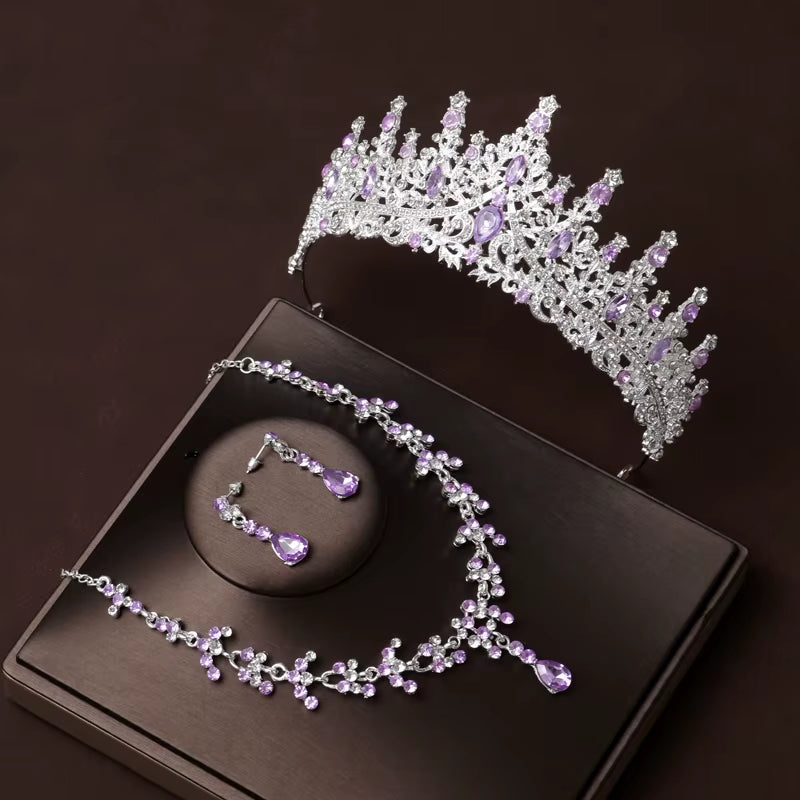 Itacazzo Bridal Headwear Set of Four Crown&Necklace&Earrings Gold-Colour Women'S Classic Wedding Tiaras
