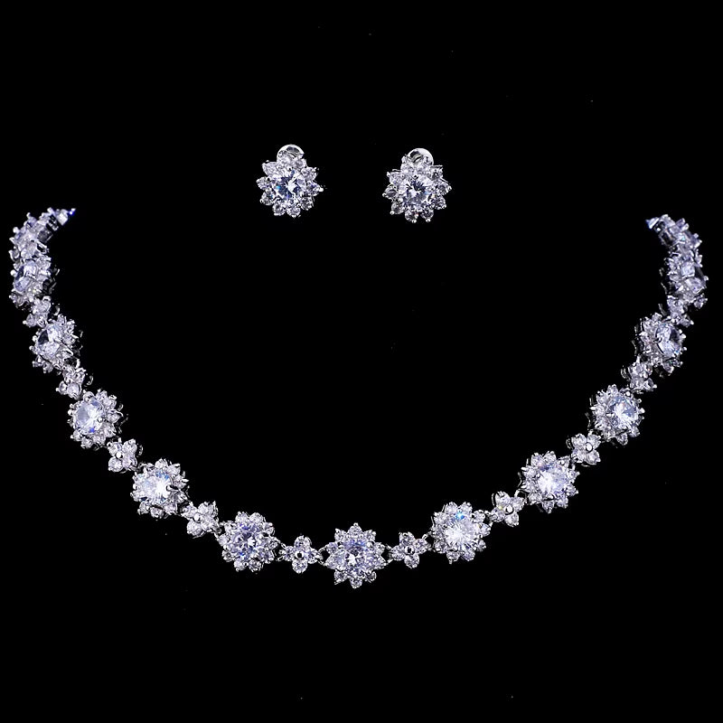Luxury Cubic Zircon Crystal Bridal Jewelry Sets Necklace Earrings Sets for Women Wedding Party Jewelry