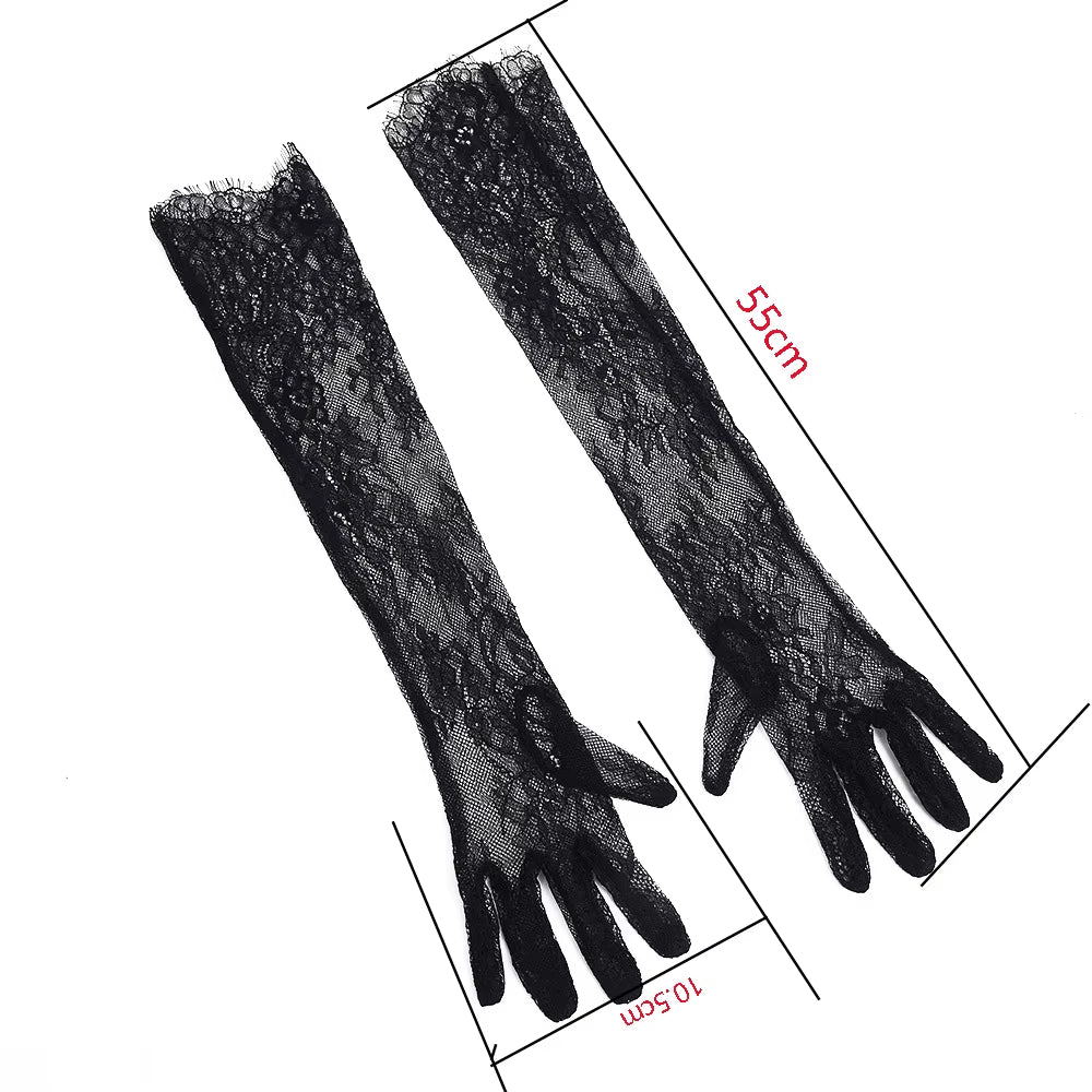 Long Irregular Mesh Gloves Dress Halloween Wedding Etiquette Party Accessories Lace Long Sleeves Women'S Gloves