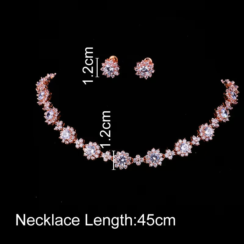 Luxury Cubic Zircon Crystal Bridal Jewelry Sets Necklace Earrings Sets for Women Wedding Party Jewelry