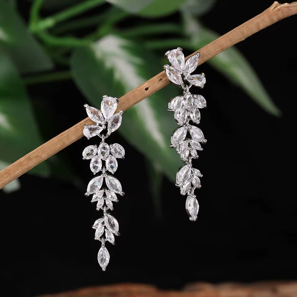 Luxury Pear Shape Marquise Zircon Bridal Earrings AAA Shiny CZ Long Drop Dangle Earring Wedding Jewelry