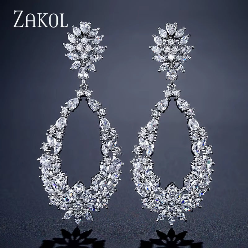 Luxury Buling Mirco Paved Cubic Zircon Dangle Drop Earrings for Women Exquisite Bridal Earring Wedding Jewelry