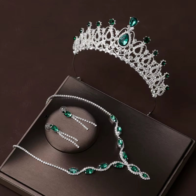 Itacazzo Bridal Headwear Set of Four Crown&Necklace&Earrings Gold-Colour Women'S Classic Wedding Tiaras