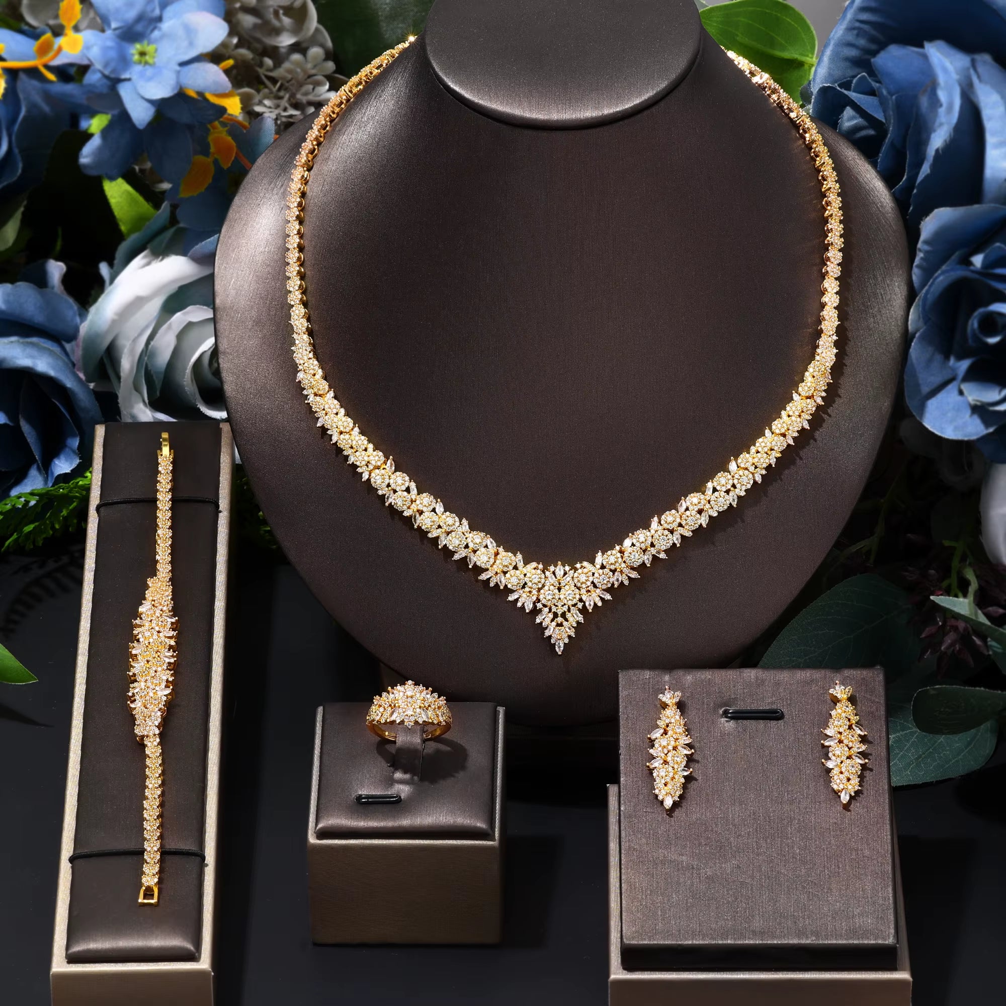 2023 Hot Selling Cubic Zirconia Bridal Wedding Jewelry Set Bridal 4-Piece Set Women'S Jewelry Set Jewelry Brand Reproduction