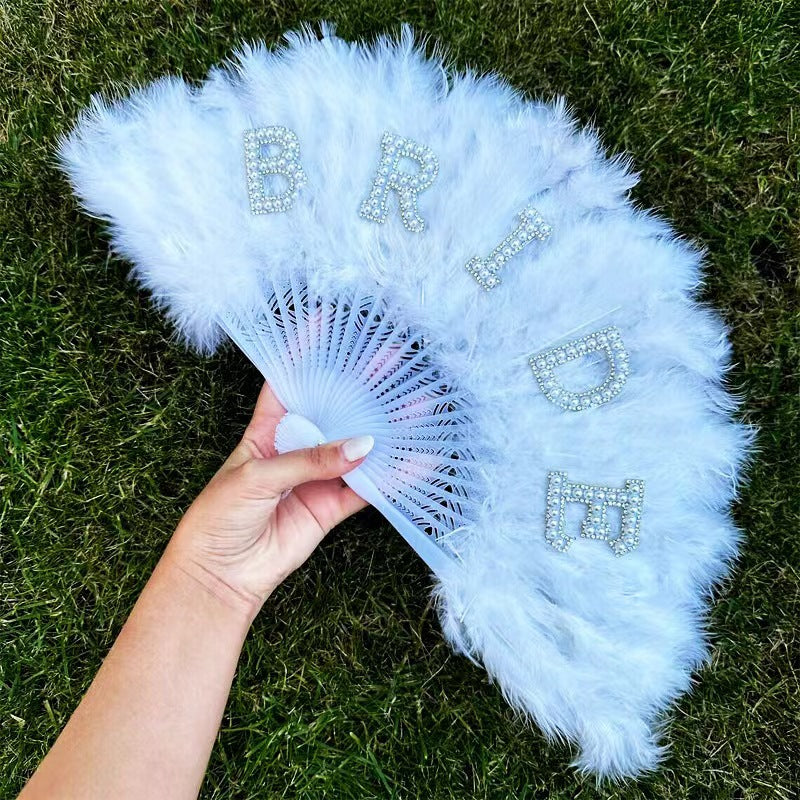 Pearl Bridal Feather Decorative Folding Fan