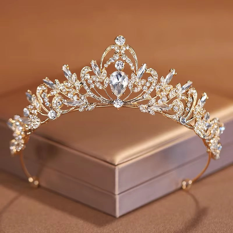 Bridal Headwear Gold-Colour Women'S Full of Classical Temperament Wedding Crown Girl Birthday Dazzling Tiaras